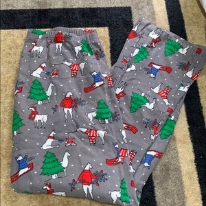 Gray Christmas pajama pants with llama design